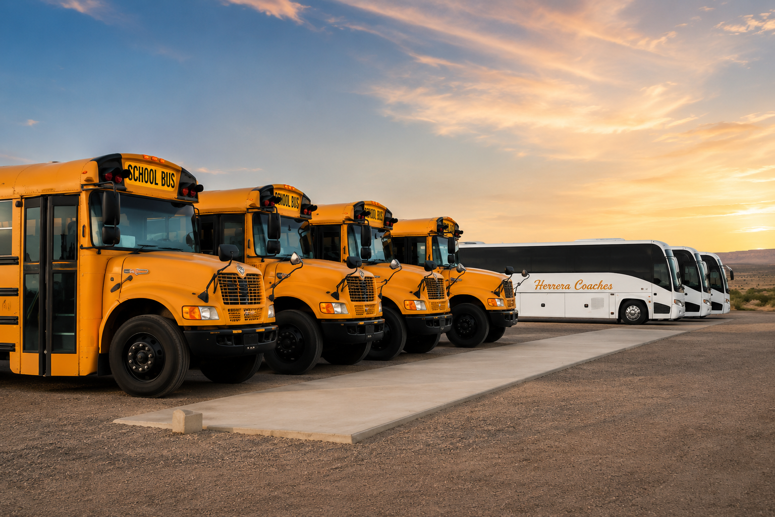 Herrera school buses and charter coach together